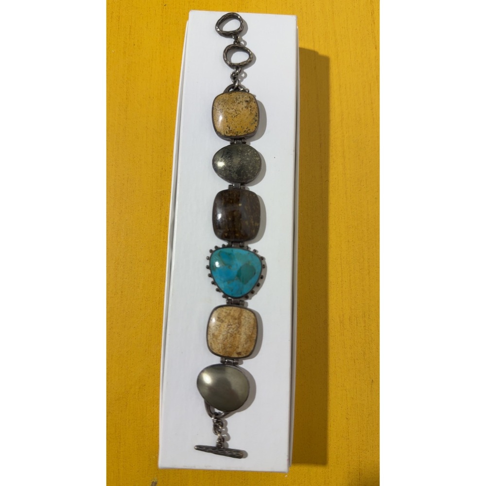 Retired Silpada Sterling Silver Bracelet Turquoise Pyrite Bronzite Jasper